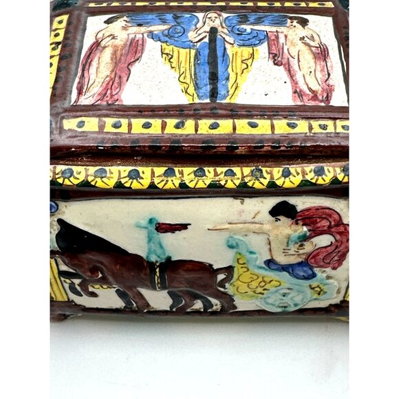 Vintage Italian Faience Trinket Box Capodimonte Style Roman Mythology Inspiratio - Picture 5 of 16